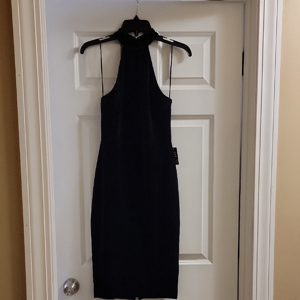 Express Velvet Black Midi Halter Dress